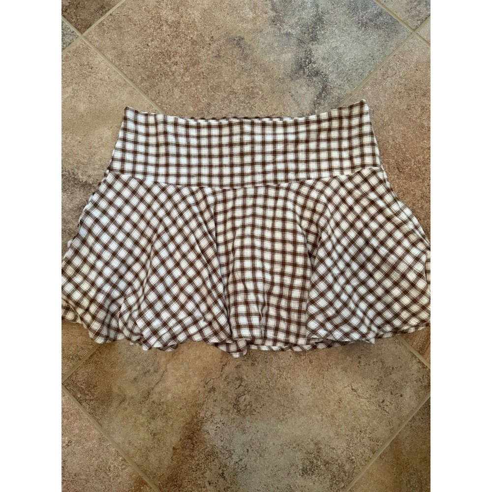 Women's Universal Thread Brown & White Gingham Plaid Skirt Size Large NWT Zipper